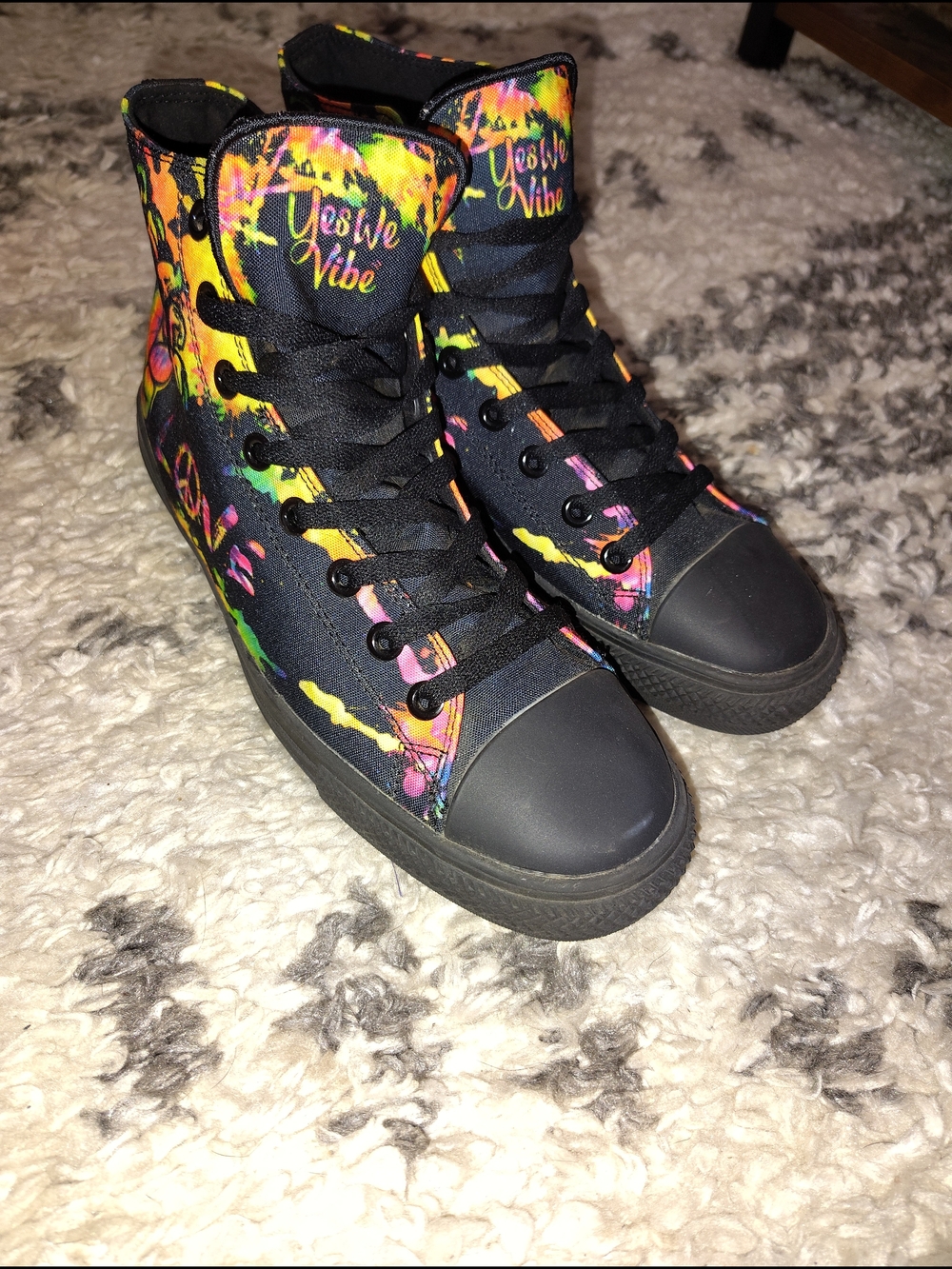 Yes We Vibe High-Top Sneakers — Black with Neon Multicolor Accents